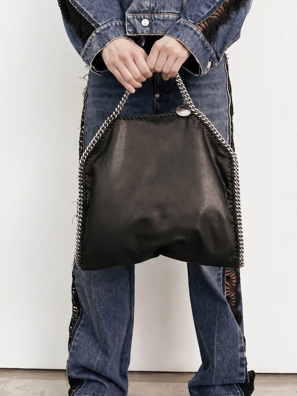 Stella McCartney Falabella Tote Black Shaggy Deer Chain Trim Bag